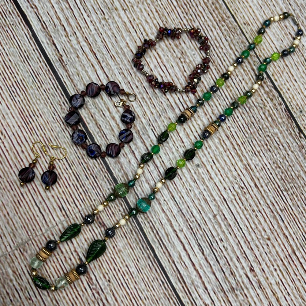 Costume Estate Lot Multi Strand Beaded Necklace Bracelet Earrings Set